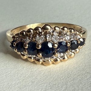 Anel de espinélio azul 14K e diamante, 3,54 gramas, tamanho 9,5