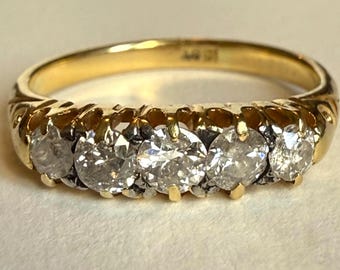Early 20th Century 18K Gold Five-Stone Diamond Ring, Approx. 0.50 CTW, Size 6