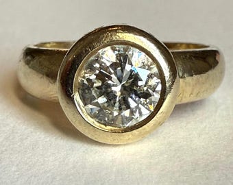 Vintage 14K Gold Diamond Ring, Sculptural Solitaire, Size 4.75, 4.1grams