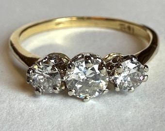 Vintage 18K Gold Three Stone Diamond Trilogy Ring, Approx. 0.74 CTW, Size 8.25