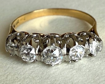 Antique Victorian Five Stone Mine Cut Diamond Ring, c. 1895–1905