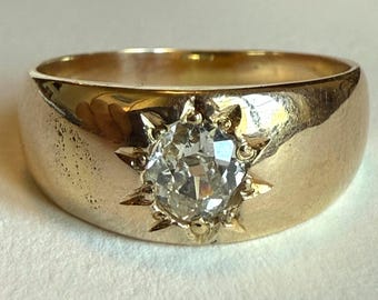 Antique 14K Gold Old Mine Cut Diamond Gypsy Ring with Family Provenance