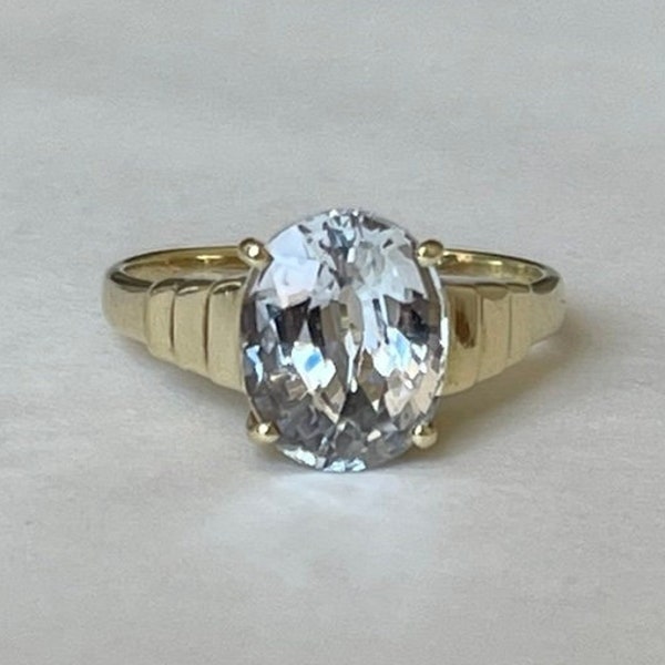 Vintage Art Deco 14K Gold White Sapphire Ring, Size 6, 3.9 grams, September Birthstone - perfect Engagement or Promise Ring