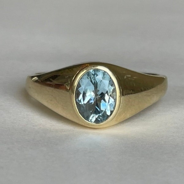 Exquisite Mid Century 14K Men's Light Blue Topaz Ring, Size 12.25, 6.7 grams, December Birthstone, Engagement Ring