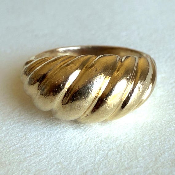 Solid 14K Solid Ribbed Wavy Gold Pinky Ring, 2.83… - image 1