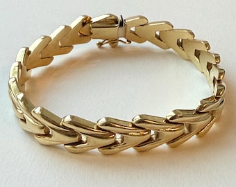 Vintage 14K Yellow Gold Puffy Chevron Link Bracelet, 18.2g, 6.5–6.75”