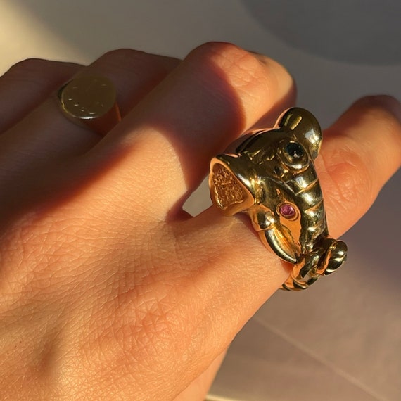 Extravagant 17K Italy Yellow Gold Elephant Ring w… - image 10
