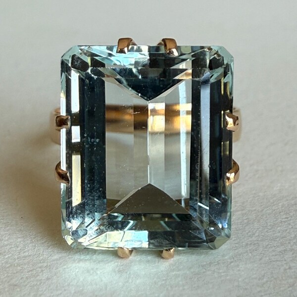 16K Gold Blauer Stein Ring: Jugendstil Fassung, Größe 6.25