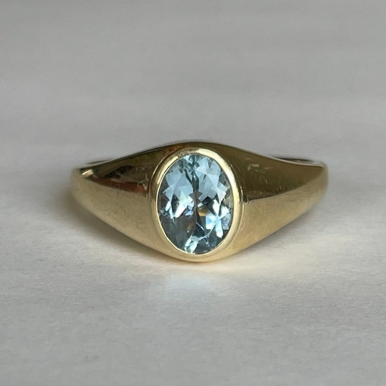 Exquisite Mid Century 14K Men's Light Blue Topaz Ring, Size 12.25, 6.7 ...