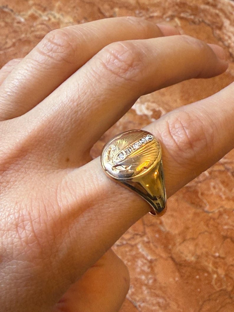 Vintage 14K Gold Diamond Signet Ring, Heavy 9.54g Vintage Diamond Ring, Size 10.5 image 14