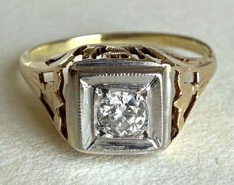 Vintage 14K Gold & Diamond Ring, Mid-Century Modern, circa 1960–1975, Size 5