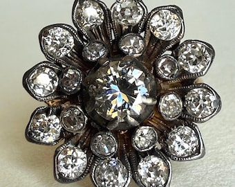 Antique Victorian Old Mine Cut Diamond Floral Cluster Conversion Ring, 14K Gold, Size 6.5