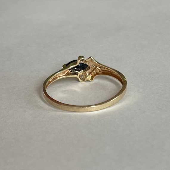 Delicate 10K Gold Marquise Cut Blue Sapphire Ring… - image 5
