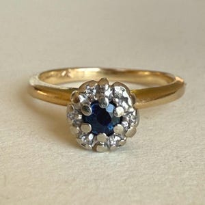 Tiny Vintage 14K Gold Sapphire Diamond Ring - Size 2.75