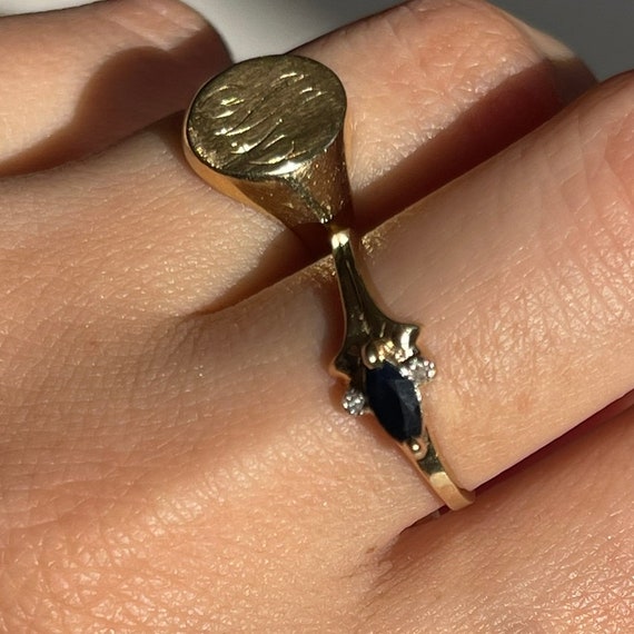 Delicate 10K Gold Marquise Cut Blue Sapphire Ring… - image 2