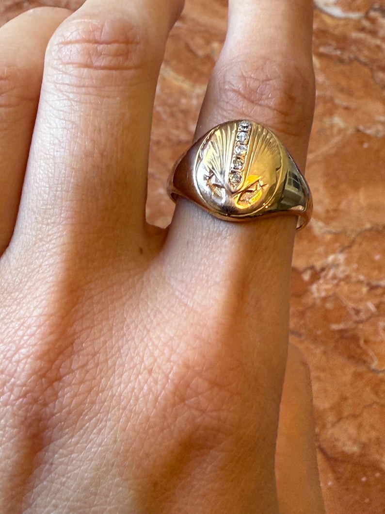 Vintage 14K Gold Diamond Signet Ring, Heavy 9.54g Vintage Diamond Ring, Size 10.5 image 12