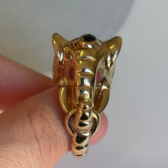 Extravagant 17K Italy Yellow Gold Elephant Ring w… - image 6