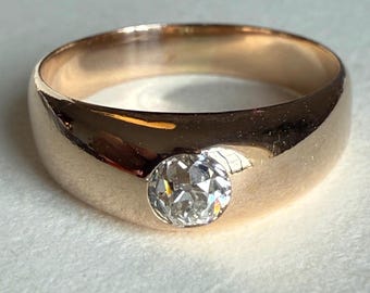 Vintage 14K Rose Gold Old Mine Cut Diamond Gypsy Ring, Size 6.5