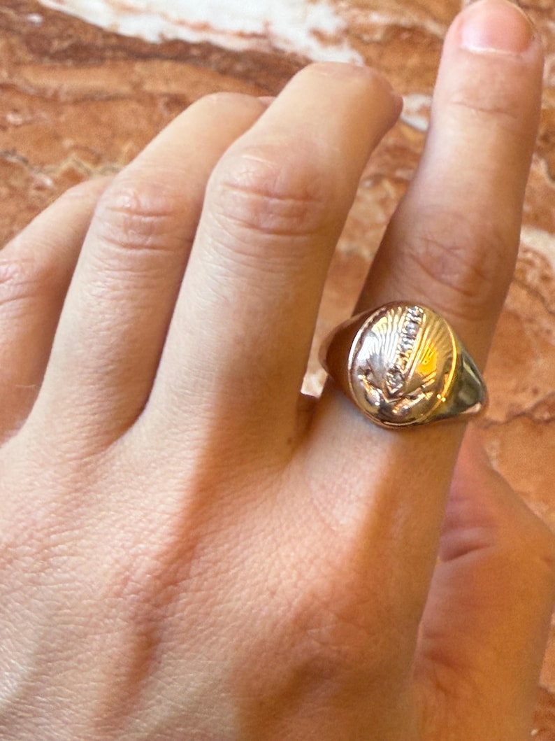 Vintage 14K Gold Diamond Signet Ring, Heavy 9.54g Vintage Diamond Ring, Size 10.5 image 3