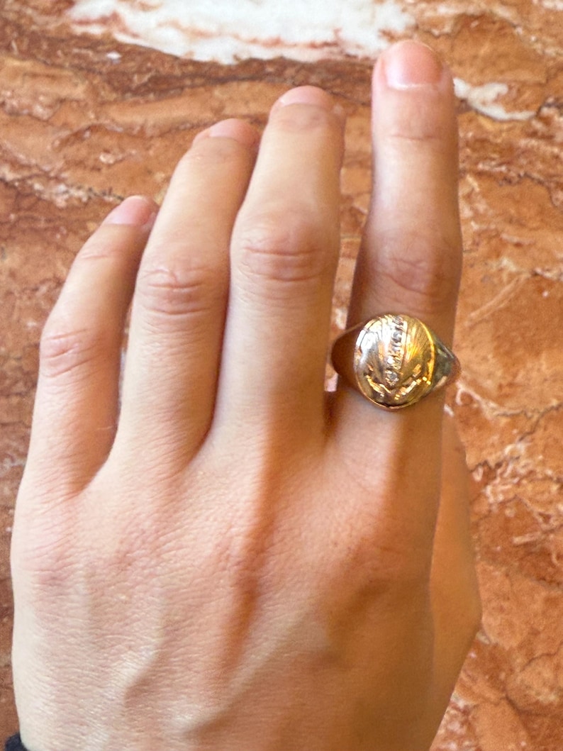 Vintage 14K Gold Diamond Signet Ring, Heavy 9.54g Vintage Diamond Ring, Size 10.5 image 2