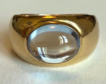 Vintage 1954 Haldor Vidar Fors 18K Gold Blue Cabochon Ring, Swedish Modernist, 6.8g, Size 5.75