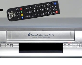 Small, lightweight HiFi VHS video recorder from Funai, silver, with spare remote control, fully functional
