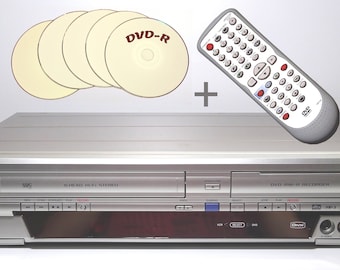 Grabadora de vídeo VHS y DVD Funai + mando a distancia + discos vírgenes, grabadora de vídeo revisada y en perfecto estado de funcionamiento.