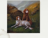 Original Art Print - Hunting Dogs Landscape Painting Print - Dog Painting Print - Dogs on mountain Landscape - Dogs Art Print - Wall Art