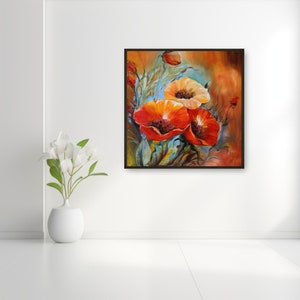 Red Poppies in Bloom - Floral Oil Painting Print On Canvas  - Original Art Print - Floral Home Decor - Signed & Number Original Print