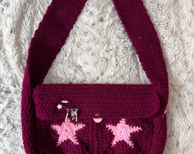 Crochet Star Messenger Bag // Crochet Messenger Bag // Crochet Etsy