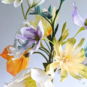 Handmade Crepe Paper Flowers, Summer Bouquet, Poppies, Dahlias, Daisies, Wedding Floral Bouquet, Party Decoration, Table & Place settings image 2