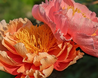 Crepe Paper Flower Peony Peach Pink | Handmade |  | Paper First Wedding Anniversary | Faux Flowers | Event, Wedding & Display Decoration