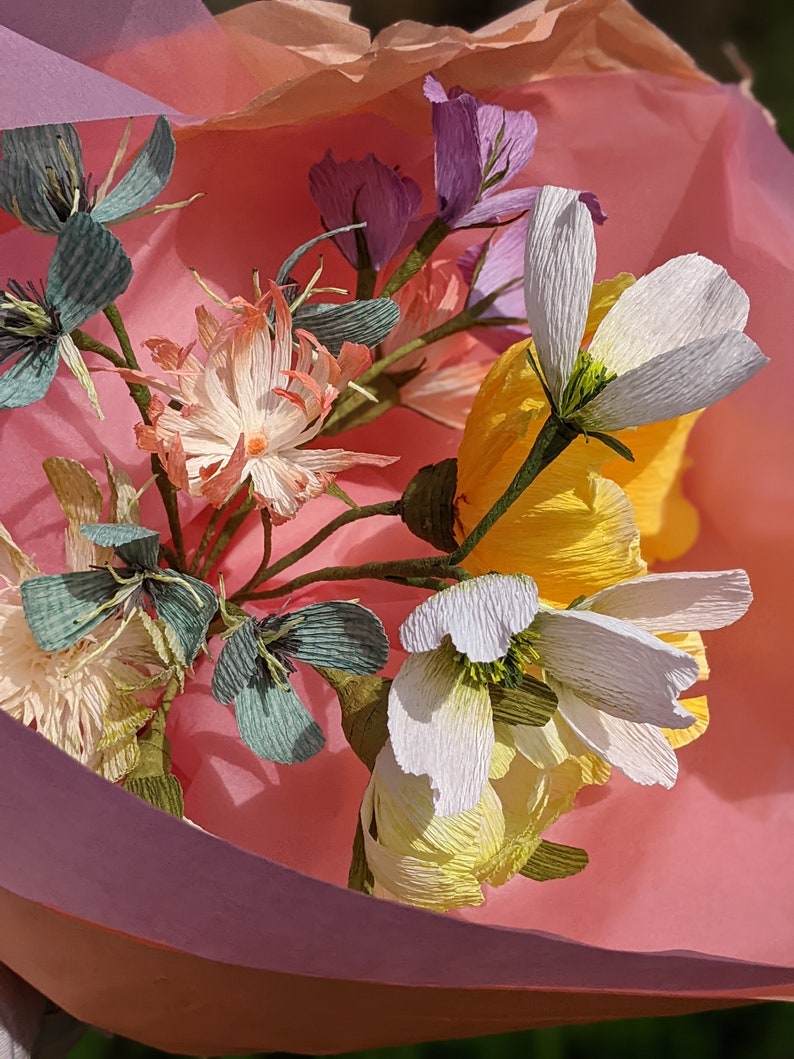 Handmade Crepe Paper Flowers, Summer Bouquet, Poppies, Dahlias, Daisies, Wedding Floral Bouquet, Party Decoration, Table & Place settings image 5