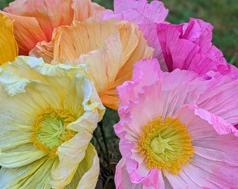 3 Crepe Paper Poppies | Poppy Faux Flowers, Orange, Wedding Floral Bouquet, Party Decoration Favour, Handmade Flowers | Paper Flowers