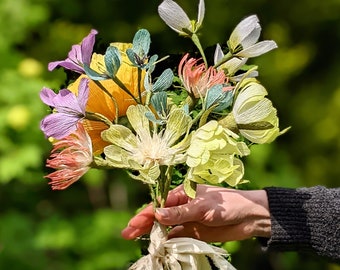 Handmade Crepe Paper Flowers, Summer Bouquet, Poppies, Dahlias, Daisies, Wedding Floral Bouquet, Party Decoration, Table & Place settings