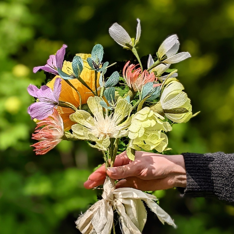 Handmade Crepe Paper Flowers, Summer Bouquet, Poppies, Dahlias, Daisies, Wedding Floral Bouquet, Party Decoration, Table & Place settings image 1