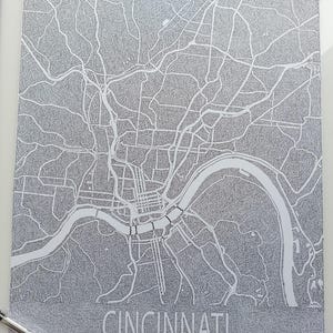 Oeuvre d'art originale signée, carte de Cincinnati en un trait, carte moderne, dessin en un trait