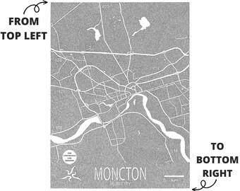 Moncton One Line Map Print, Newbrunswick Map, Moncton Art, Modern Map, Canada Map Art, Black and White, One Line Art Drawing