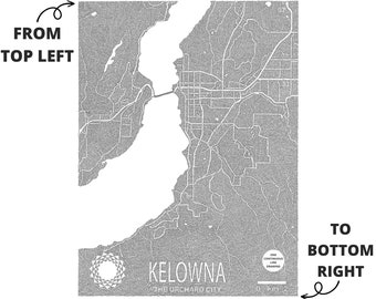 kelowna One Line Map Print, British Columbia Map, Kelowna Art, Modern Map, Canada Map Art, Black and White, One Line Art Drawing