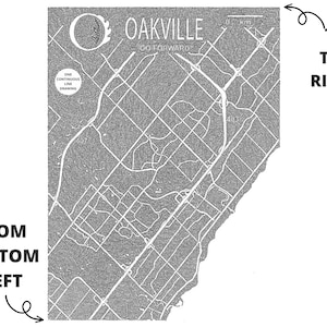 Impression de carte une ligne Oakville, carte de l'Ontario, art de l'Ontario, carte moderne, art de la carte du Canada, noir et blanc, dessin d'art une ligne