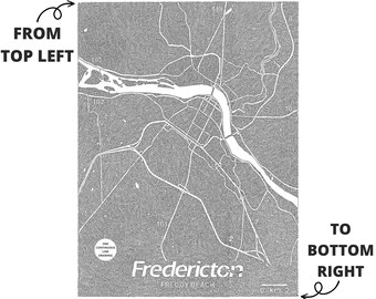 Fredericton One Line Map Print, New brunswick Map, Fredericton Art, Modern Map, Canada Map Art, Black and White, One Line Art Drawing