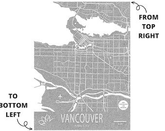 Vancouver One Line Map Print, British Columbia Map, Vancouver Art, Modern Map, Canada Map Art, Black and White, One Line Art Drawing