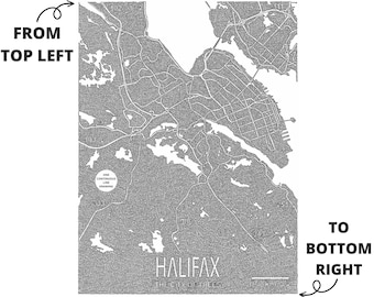Halifax One Line Map Print, Nova Scotia Map, Halifax Art, Modern Map, Canada Map Art, Black and White, One Line Art Drawing