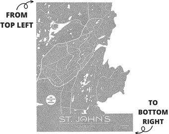 St. John's One Line Map Print, Newfoundland Map, St. John's Art, Modern Map, Canada Map Art, Black and White, One Line Art Drawing