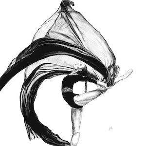 Rysunek postaci tancerza baletowego Flow, limitowana edycja, wydruk giclee oryginalnej pracy Sophie Hall