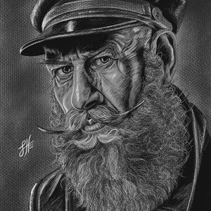 Salty Sea Dog rysunek ołówkiem limitowana edycja giclee wydruk oryginalnej pracy Sophie Hall