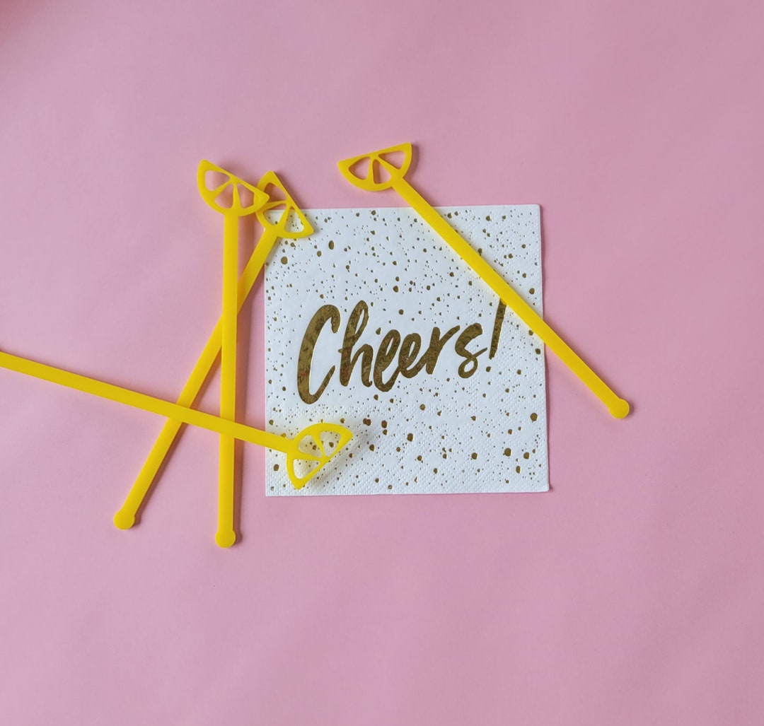 Lemon Drink Stirrers Set of 4 Lemon Themed Yellow Swizzle Sticks Etsy