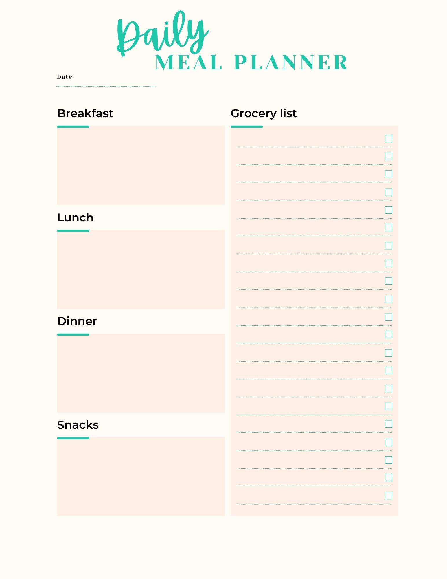 Daily Meal Planner Printable | Weekly Food Planning Sheet | Monthly ...