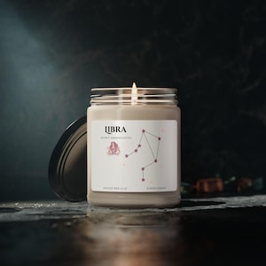 Libra Scented 9 oz Candle, Astrology Home Decor Gift, Libra Zodiac Soy Wax Candle, Birthday Gift for Libra