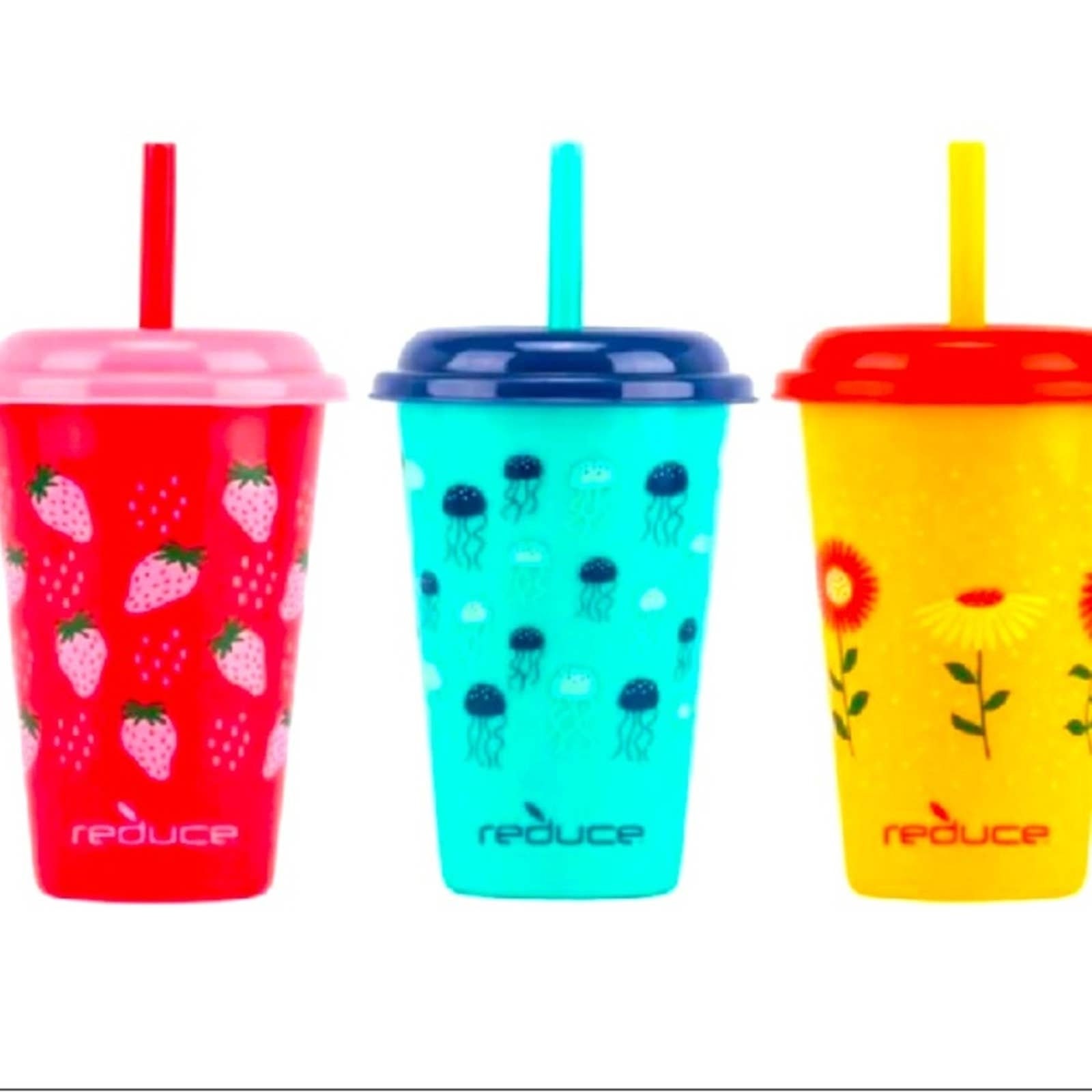 Reduce GoGo's 12 oz Cup Set 5 Pack Plastic Cups with Straws and